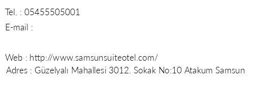 Samsun Suite Otel telefon numaralar, faks, e-mail, posta adresi ve iletiim bilgileri